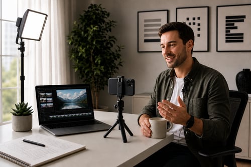 Man recording short form video with a smartphone