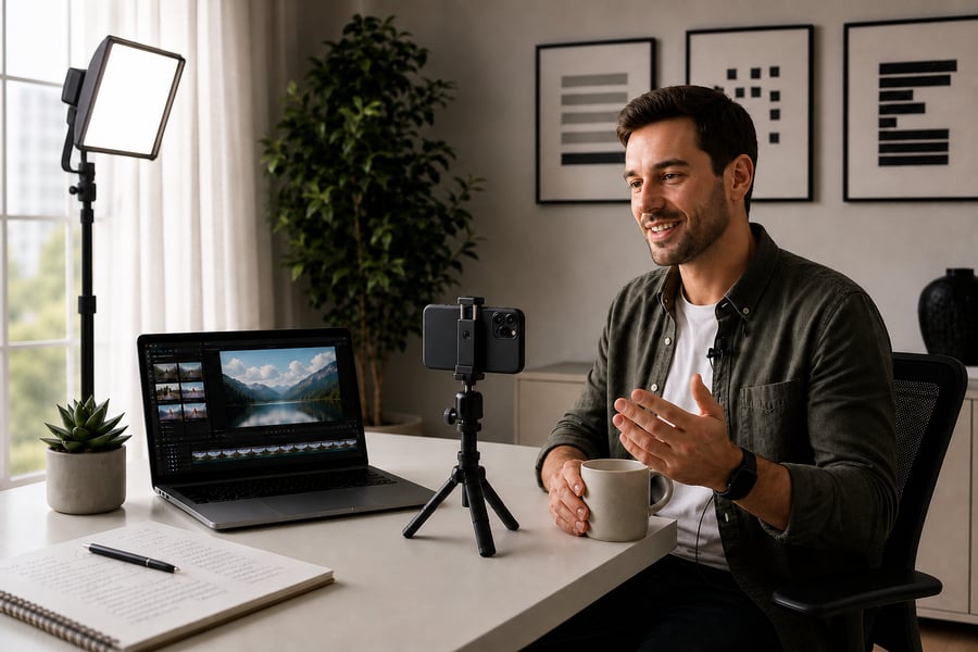 Man recording short form video with a smartphone
